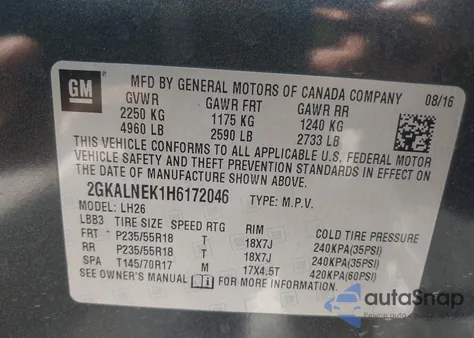 2017 GMC Terrain Sle-2 z USA, uszkodzony, nr VIN 2GKALNEK1H6172046